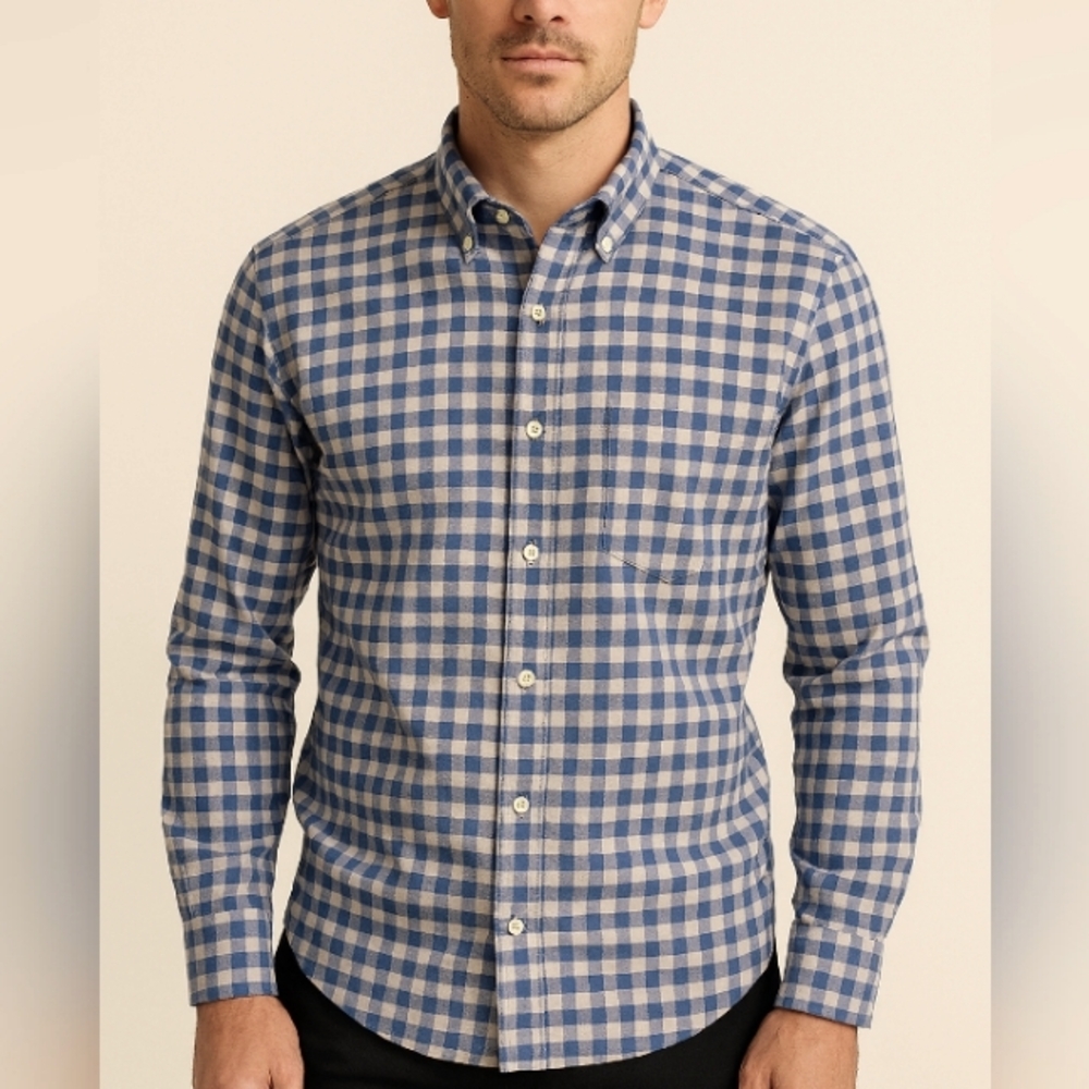 Hunt Club Plaid 100% Cotton Button Down Shirt Blue White 16.5 34/35